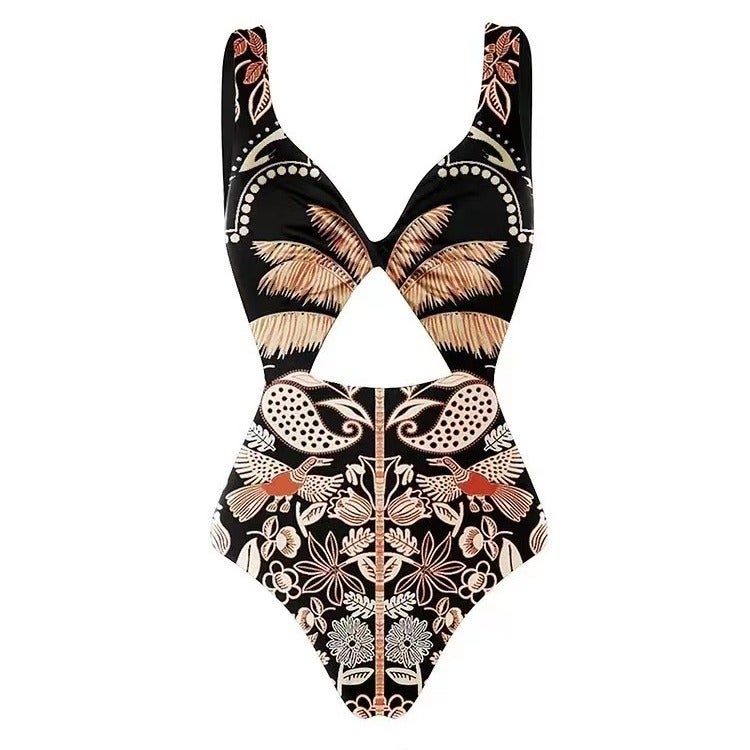 Bikini One-Piece Swimsuit Wrap Skirt Suit Vintage Beach Dress Backless Swimwear Bikini - Image 1