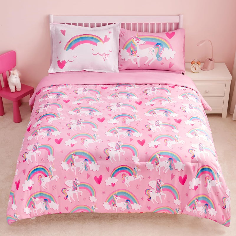 Joiedomi Kid Twin Comforter Set 5 Piece Unicorn Rainbow Bedding Set for BoysGirls Super Soft Microfiber Bed in a Bag with Comforter Sheets Pillowcase  Sham