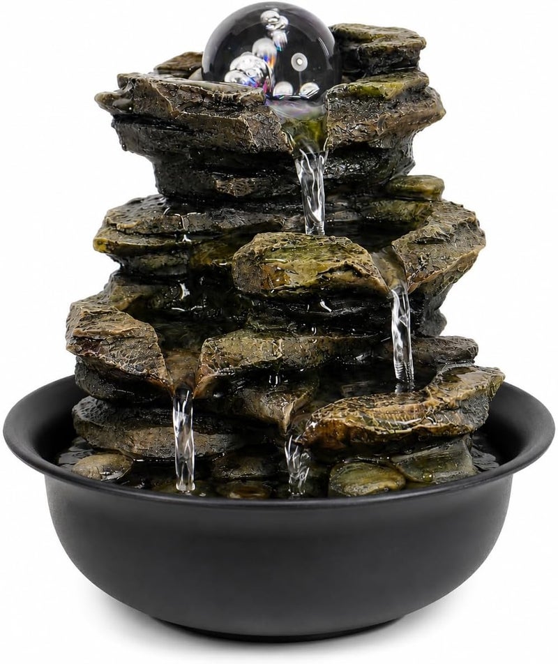 Creative Touch Heart of Nature Indoor Water Fountain with LED Light AND Colour Changing Spinning Ball USB Included - Image 1