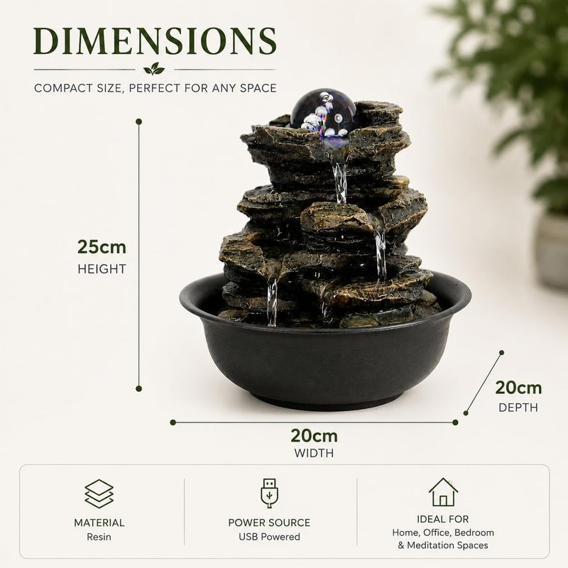 Creative Touch Heart of Nature Indoor Water Fountain with LED Light AND Colour Changing Spinning Ball USB Included - Image 4