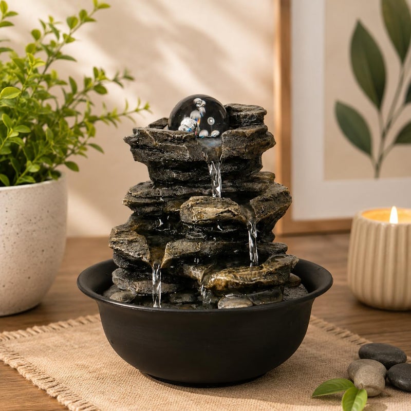 Creative Touch Heart of Nature Indoor Water Fountain with LED Light AND Colour Changing Spinning Ball USB Included - Image 2