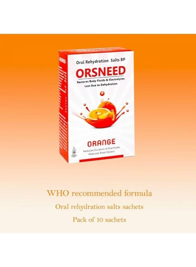 ORS ORSNEED Orange Oral Rehydration Salts BP For Oral Solution 4.2 g, 10 Sachets  - Image 3