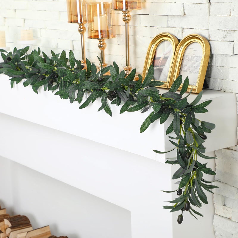 Giegxin 2 Pcs Total 10 ft Artificial Olive Leaf Vine Artificial Garland Hanging Green Vine with Fake Fruits Greenery Olive Leaves Decor for Wedding Backdrop Home Office Garden Wall Door - Image 2