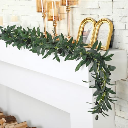 Giegxin 2 Pcs Total 10 ft Artificial Olive Leaf Vine Artificial Garland Hanging Green Vine with Fake Fruits Greenery Olive Leaves Decor for Wedding Backdrop Home Office Garden Wall Door - Image 1