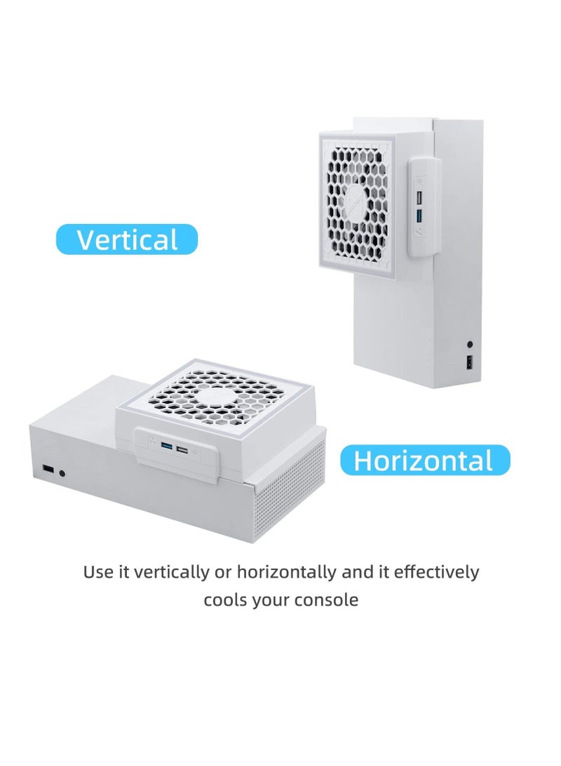 Cooling Fan for Xbox Series S, RGB LED Display, Low Noise, 2 Extra USB Ports, 3 Level Adjustable Speed External Cooler Fan for Xbox Series S Console Only, White - Image 2