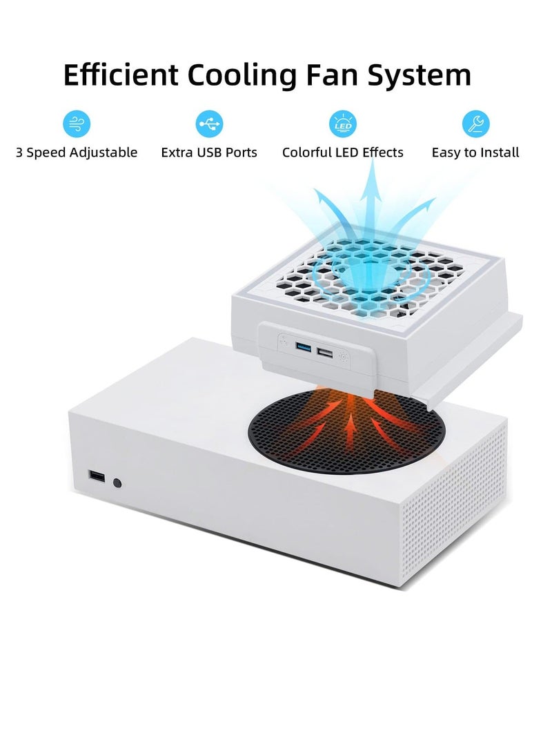 Cooling Fan for Xbox Series S, RGB LED Display, Low Noise, 2 Extra USB Ports, 3 Level Adjustable Speed External Cooler Fan for Xbox Series S Console Only, White - Image 4