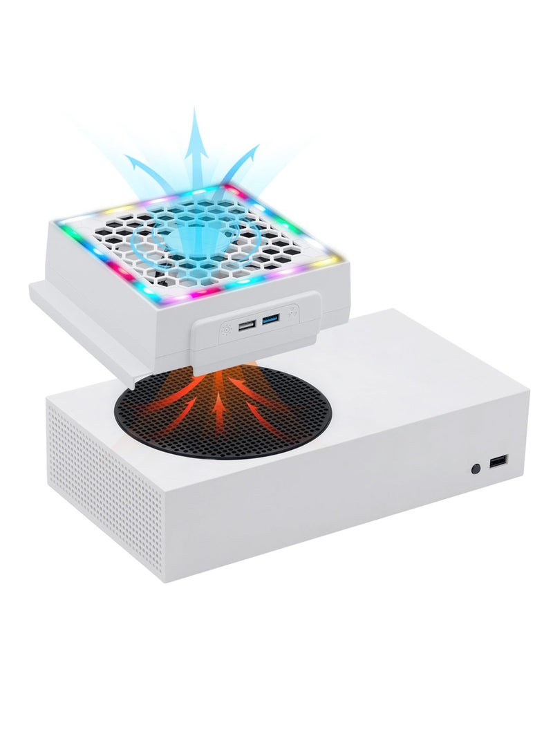 Cooling Fan for Xbox Series S, RGB LED Display, Low Noise, 2 Extra USB Ports, 3 Level Adjustable Speed External Cooler Fan for Xbox Series S Console Only, White - Image 1
