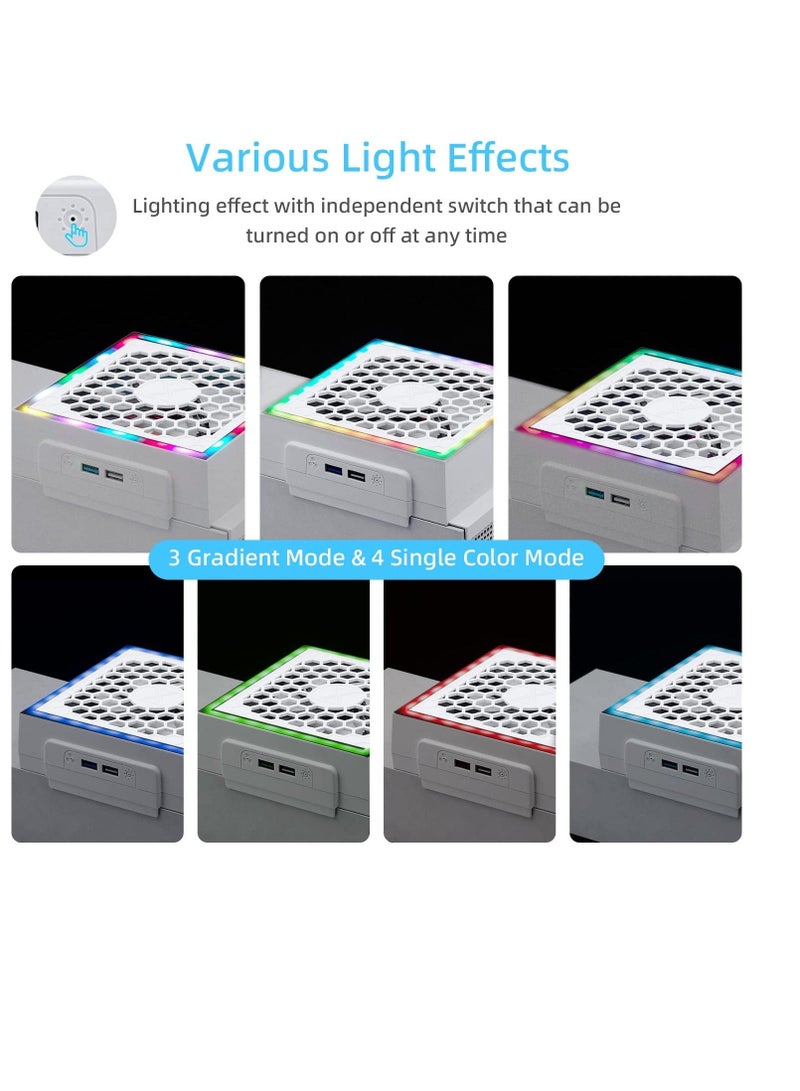 Cooling Fan for Xbox Series S, RGB LED Display, Low Noise, 2 Extra USB Ports, 3 Level Adjustable Speed External Cooler Fan for Xbox Series S Console Only, White - Image 3