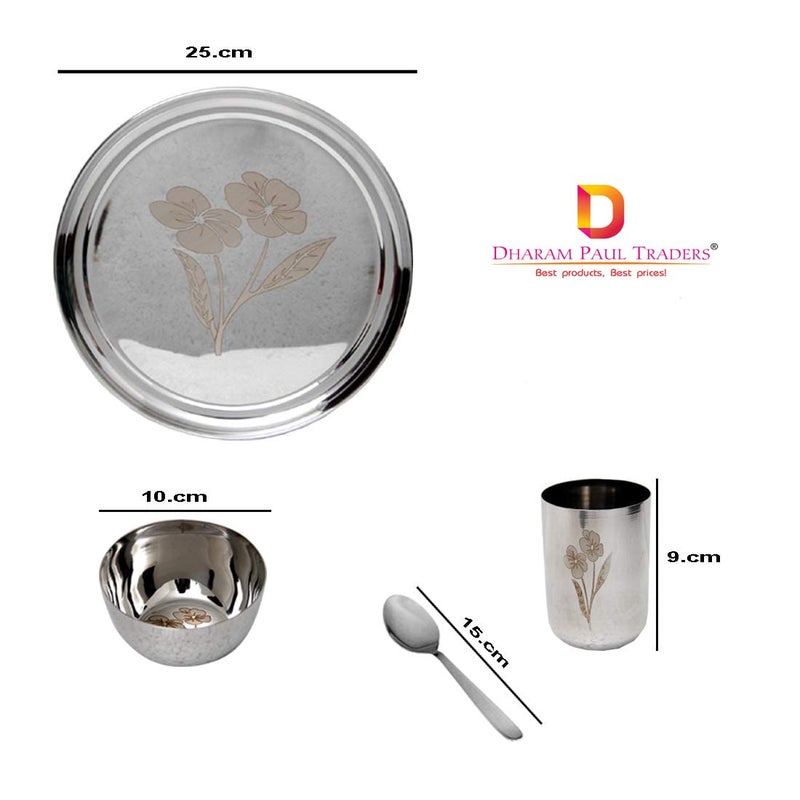 Dharam Paul Traders Stainless Steel Plate Set for Dinner, Steel Dinner Set of 5 Pieces., Laser Print - Image 5