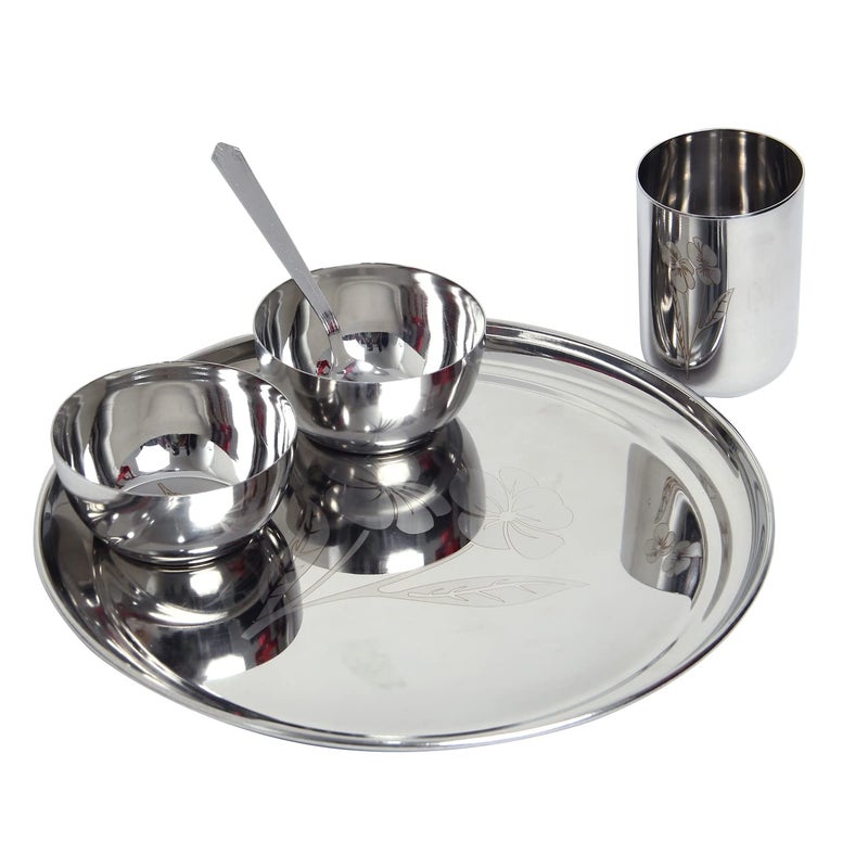 Dharam Paul Traders Stainless Steel Plate Set for Dinner, Steel Dinner Set of 5 Pieces., Laser Print - Image 3