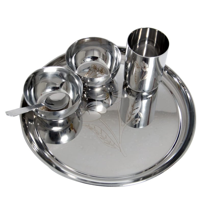 Dharam Paul Traders Stainless Steel Plate Set for Dinner, Steel Dinner Set of 5 Pieces., Laser Print - Image 4