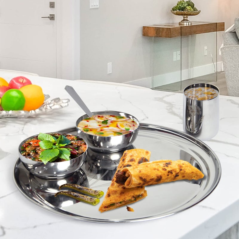 Dharam Paul Traders Stainless Steel Plate Set for Dinner, Steel Dinner Set of 5 Pieces., Laser Print - Image 2