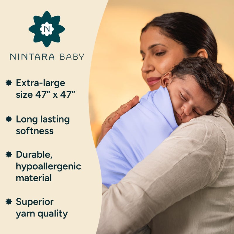 NINTARABABY Extra-Large Swaddle - 100% Organic Premium Muslin Cotton, 47" x 47" (119 cm x 119 cm), Ultra-Soft, Breathable & Lightweight, Multipurpose, Unisex, Hypoallergenic, Gifts for Newborn Babies - Image 3