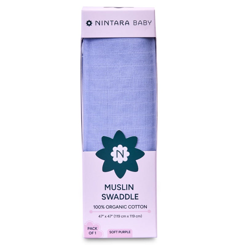 NINTARABABY Extra-Large Swaddle - 100% Organic Premium Muslin Cotton, 47" x 47" (119 cm x 119 cm), Ultra-Soft, Breathable & Lightweight, Multipurpose, Unisex, Hypoallergenic, Gifts for Newborn Babies - Image 1