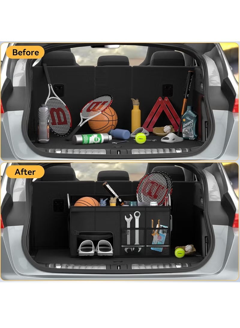Naxifly car trunk organizer，collapsible multi-compartment car organizer - multiple pockets, waterproof/dustproof, foldable, adjustable handle strap, suitable for organizing tools/snacks/documents - leak-proof, suitable for any car, SUV, or small truck. - Image 3