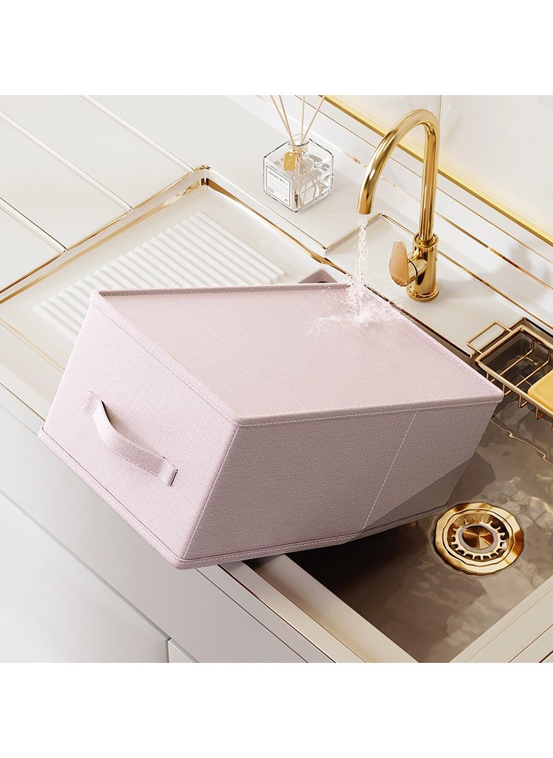 Light Pink Storage Basket with Handles - Durable Polyester Fabric, and Sturdy MDF Base - Compact and Stylish Design for Home Organization - 45x26x18cm