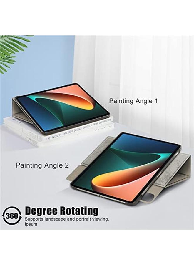كاست ويف حافظة لهاتف Xiaomi Mi Pad 5، حافظة لجهاز Mi Pad 5 Pro، حافظة بحزام مطاطي، حامل قلم، غطاء وظيفة النوم والاستيقاظ التلقائي، حافظات جلدية من البولي يوريثان لجهاز Xiaomi Mi Pad 5 Pro، رمادي - Image 4