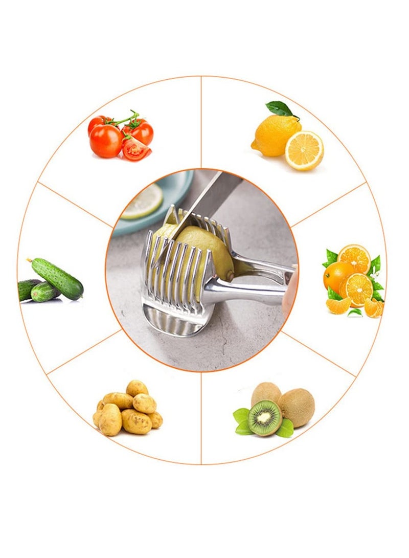 SOLARAE Handy Stainless Slicer Holder, Sharp Stainless Steel Food Slicer Assistant Tool, Safety Cooking Tools Accessories, for Fruit Lemon, Onion, Potato, Tomato Vegetable Slicer - Image 5