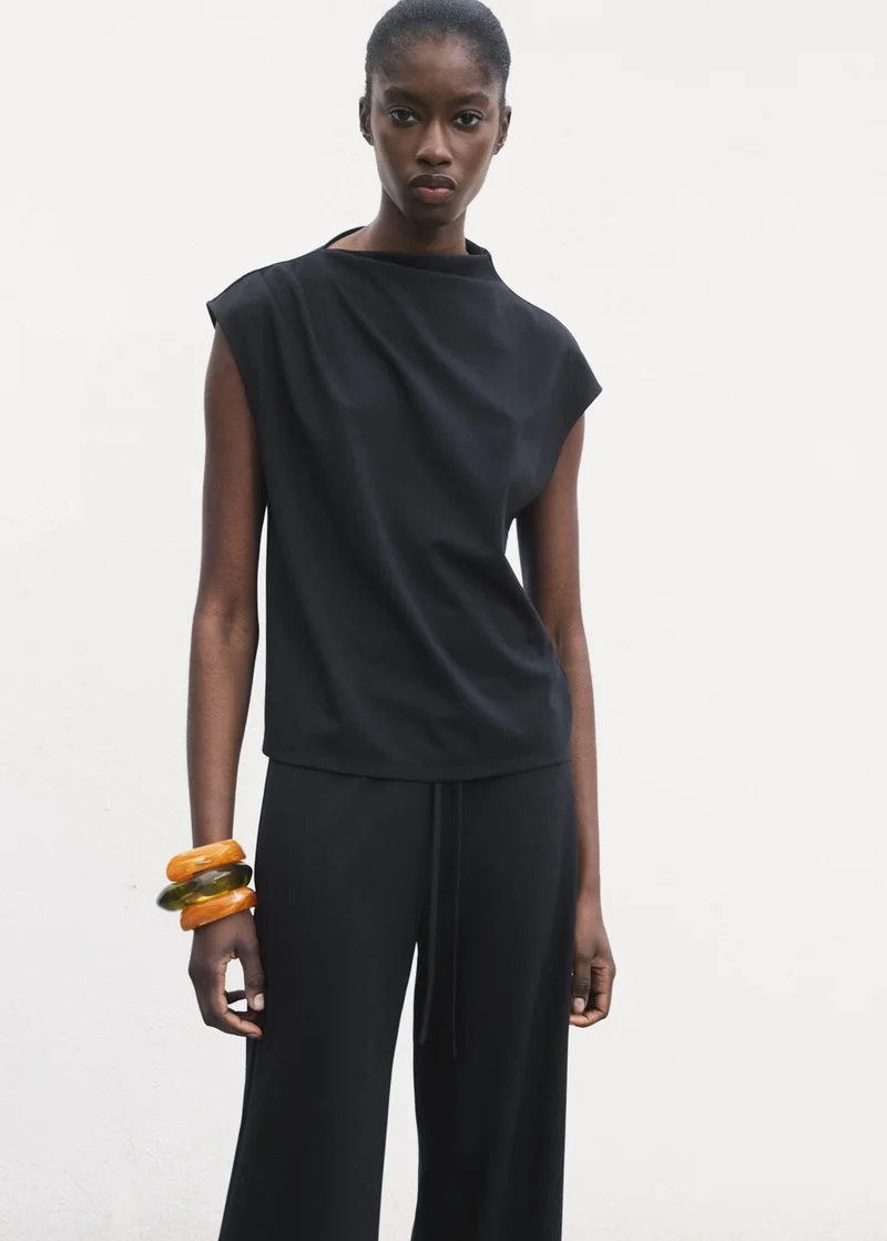 MANGO Wideleg Trousers With Elastic Waist