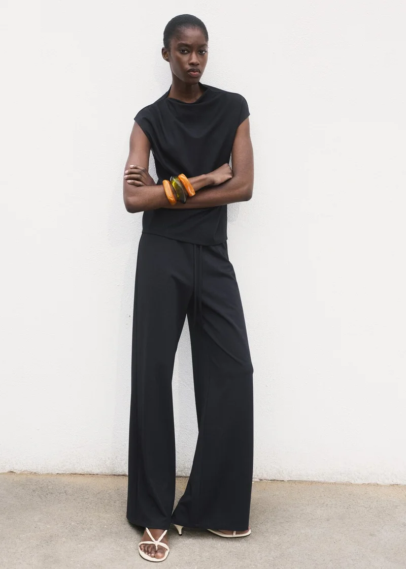 MANGO Wideleg Trousers With Elastic Waist