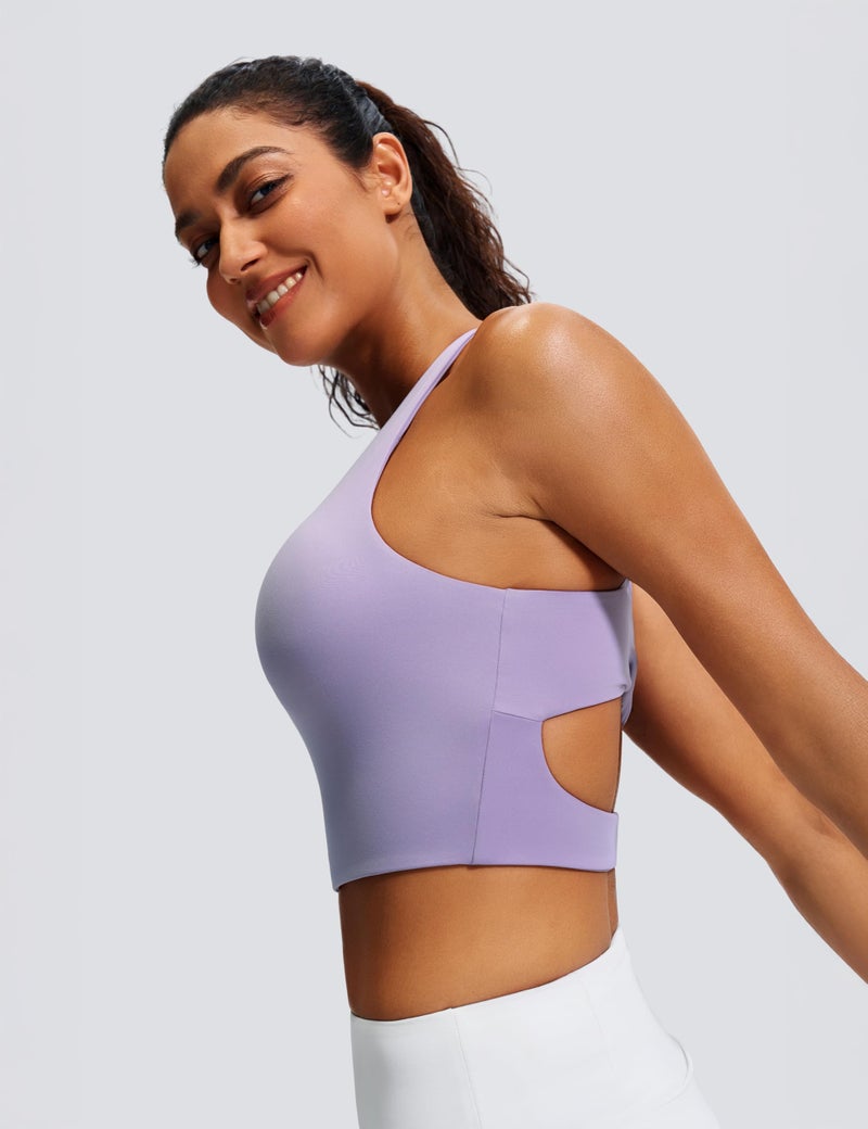 JOYSPELS Sports Bras for Women Extra Comfort Criss-Cross Back Padded Workout Tops for Women Medium Support Light Purple - Image 2