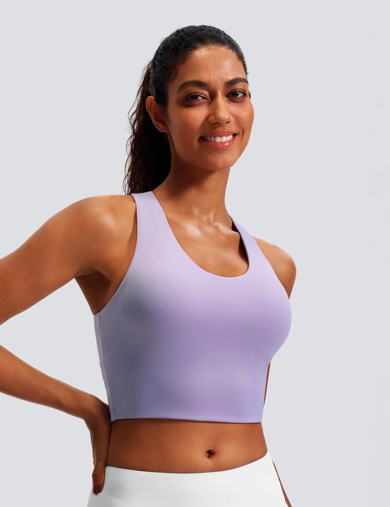 JOYSPELS Sports Bras for Women Extra Comfort Criss-Cross Back Padded Workout Tops for Women Medium Support Light Purple - Image 3