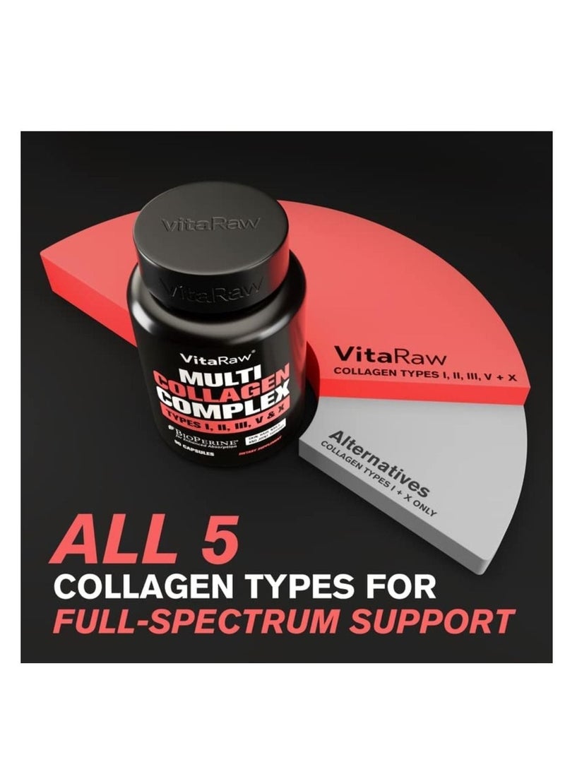 VitaRaw - Multi Collagen Supplements (Types I, II, III, V & X) Collagen Peptides Pills for Hair, Skin & Joints - Hydrolyzed Collagen Protein Powder for Women and Men - 90 Capsules - Image 1