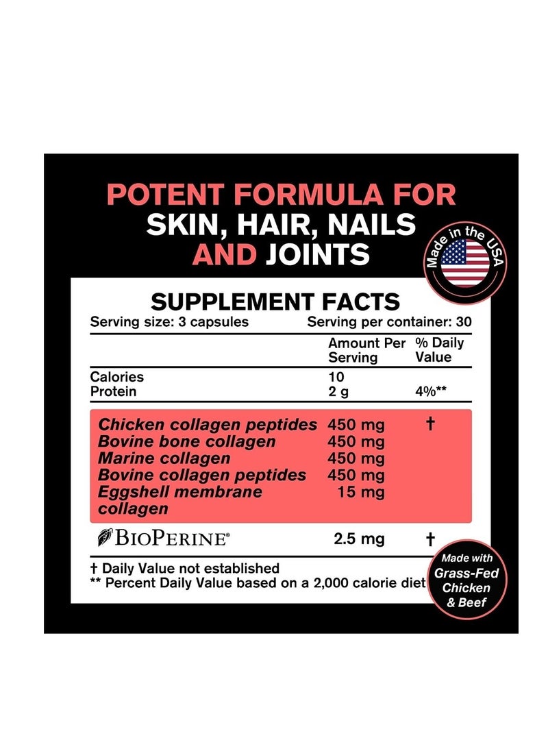 VitaRaw - Multi Collagen Supplements (Types I, II, III, V & X) Collagen Peptides Pills for Hair, Skin & Joints - Hydrolyzed Collagen Protein Powder for Women and Men - 90 Capsules - Image 1