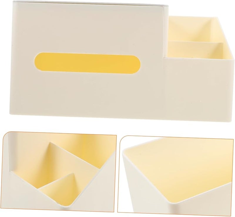 غطاء صندوق المناديل الأبيض للمكتب مع منظم جانبي للتخزين متعدد الوظائف للمنزل والمكتب - Image 5