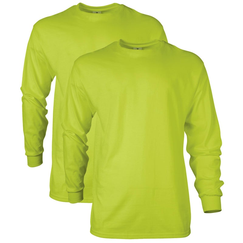 Gildan Mens Ultra Cotton Long Sleeve TShirt Style G2400 Multipack Safety Green 2Pack Small - Image 2