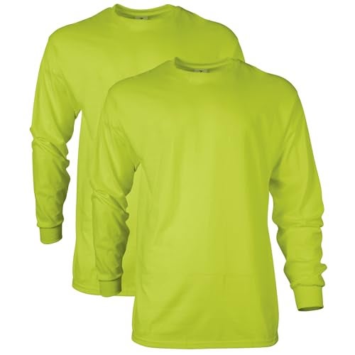 Gildan Mens Ultra Cotton Long Sleeve TShirt Style G2400 Multipack Safety Green 2Pack Small - Image 1