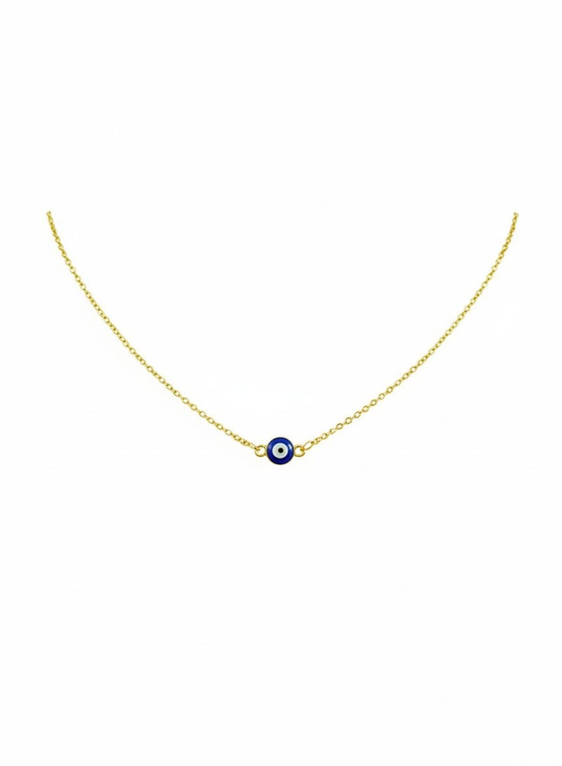 Julia Store 18K Gold Plated Stainless Steel Blue Enamel Eye Chain Pendant Turkish Protection Lucky Tiny Protection Charm Necklace Trendy Hypoallergenic Minimalist Jewelry Gift - Image 1