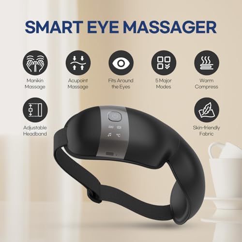 HuBDIC HubiCare Eye Massager with Heat, Vibration, and Music Helps Relieve Strain, Dark Circles, Dryness, and for Migraine Relief Relaxation and Better Sleep Gifts for Women/Men (Black) - Image 3