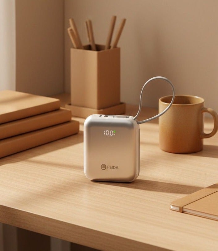 فيدا بطارية متنقله حجم صغير 10000 امبير مدمج كيابل ايفون وتايب سي شاشة رقمية - Image 1