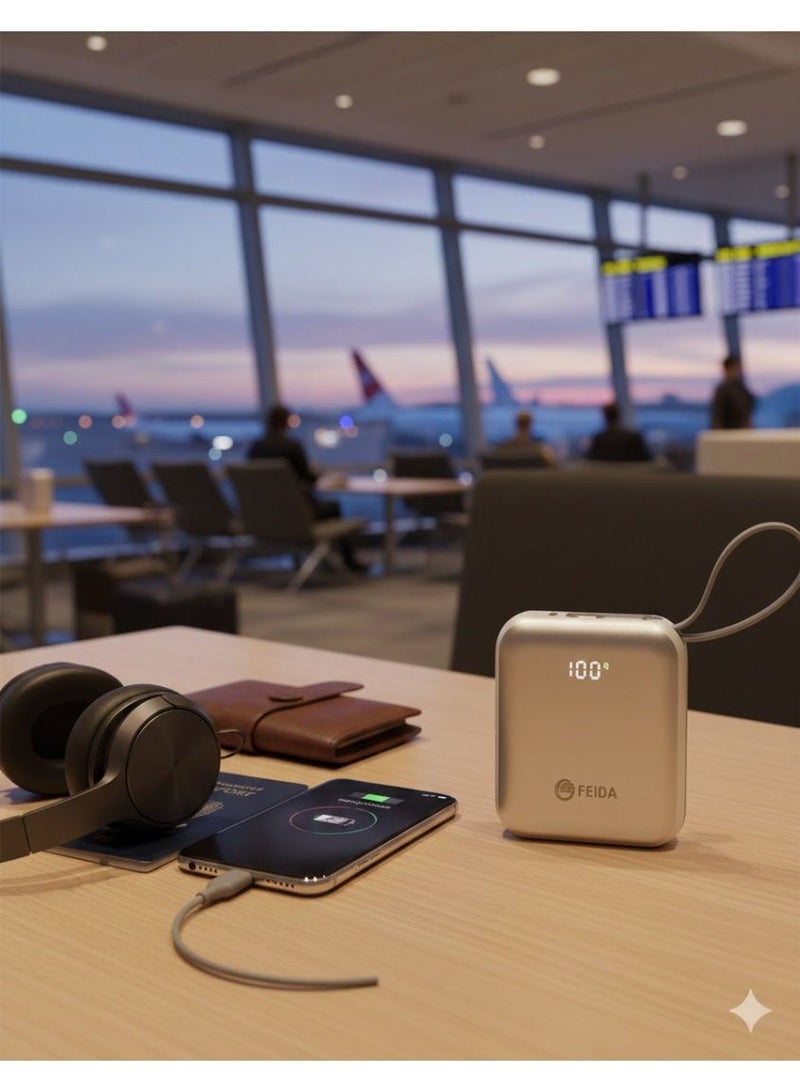 فيدا بطارية متنقله حجم صغير 10000 امبير مدمج كيابل ايفون وتايب سي شاشة رقمية - Image 3