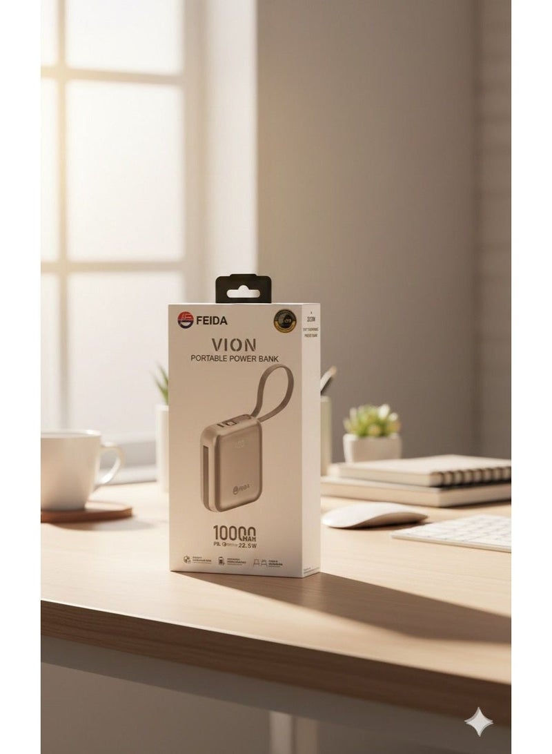 فيدا بطارية متنقله حجم صغير 10000 امبير مدمج كيابل ايفون وتايب سي شاشة رقمية - Image 2