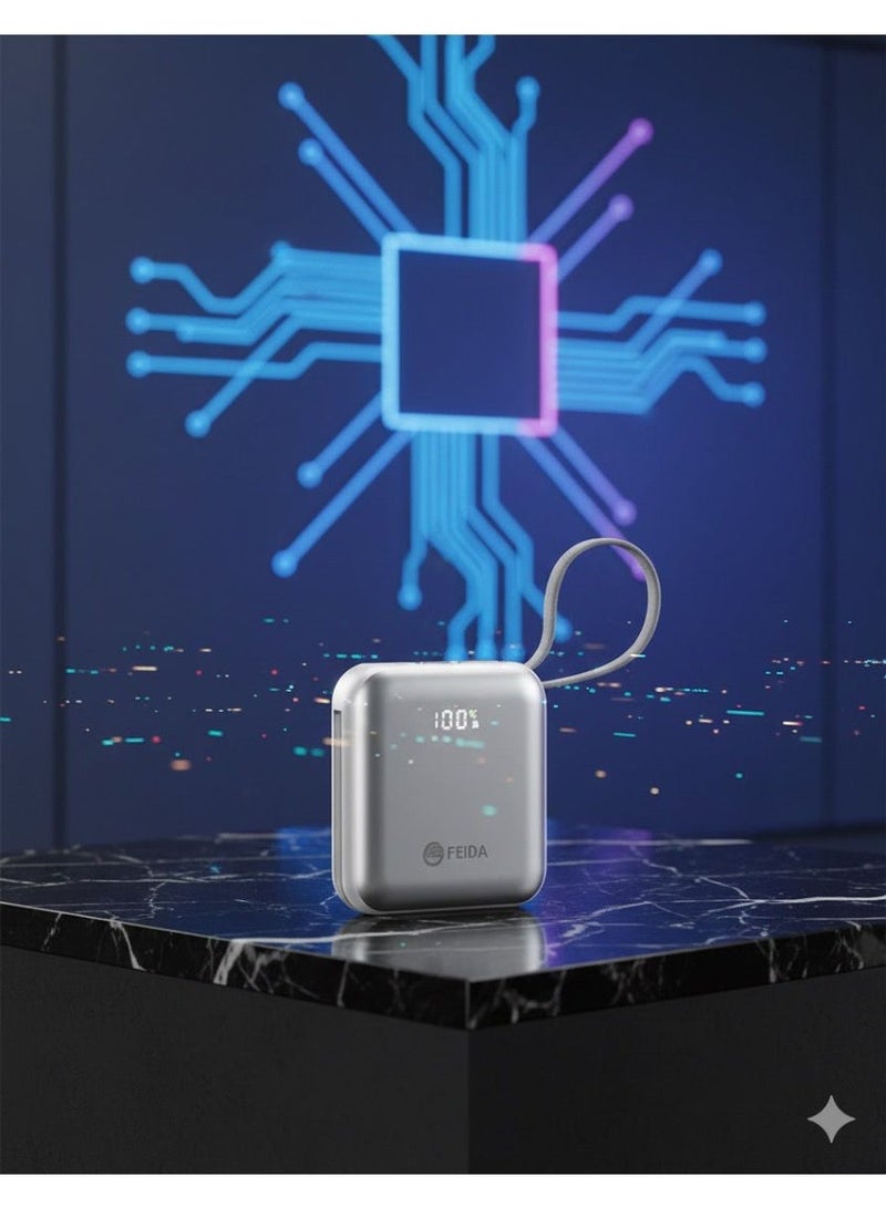 فيدا بطارية متنقله حجم صغير 10000 امبير مدمج كيابل ايفون وتايب سي شاشة رقمية - Image 4