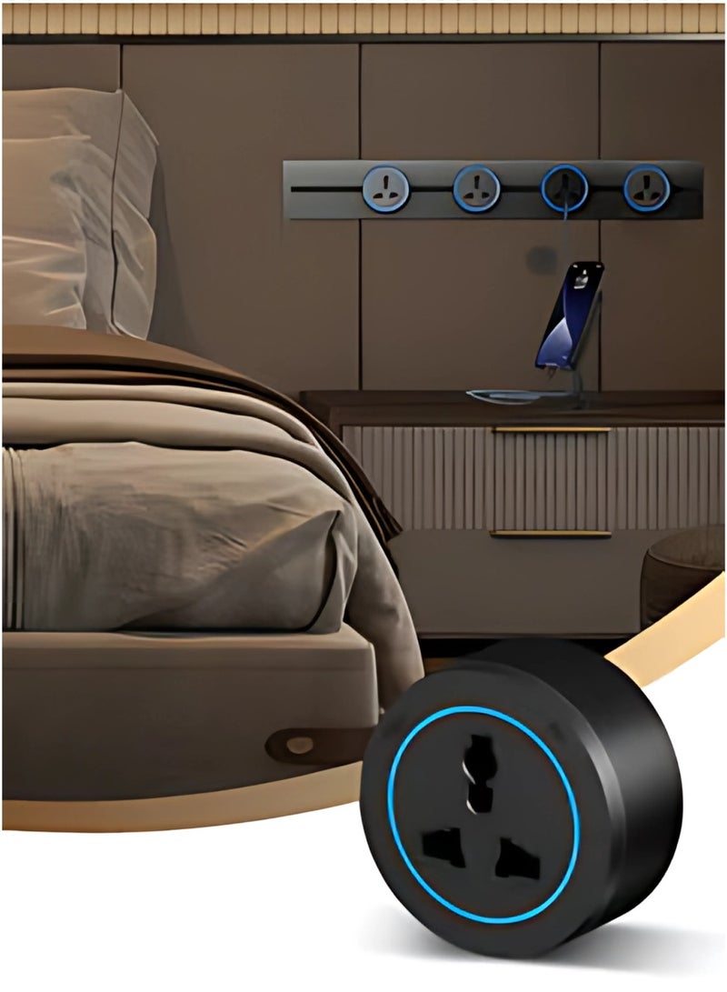 إسبانيا مقبس كهربائي متعدد الوظائف متنقل باللون الأسود مع حلقة LED زرقاء - Image 3