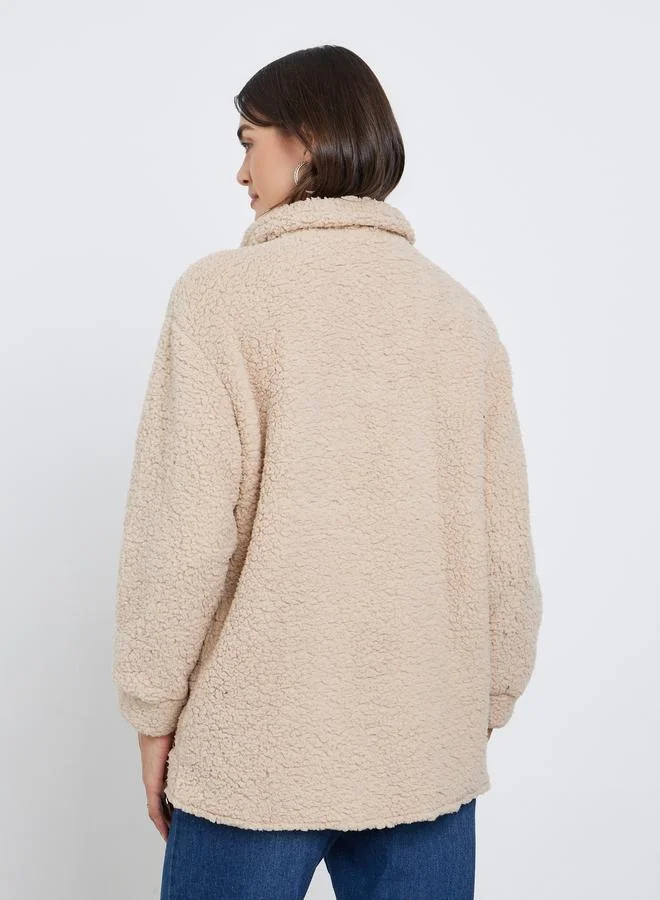 Styli Cream Faux Fur Quilted Jacket