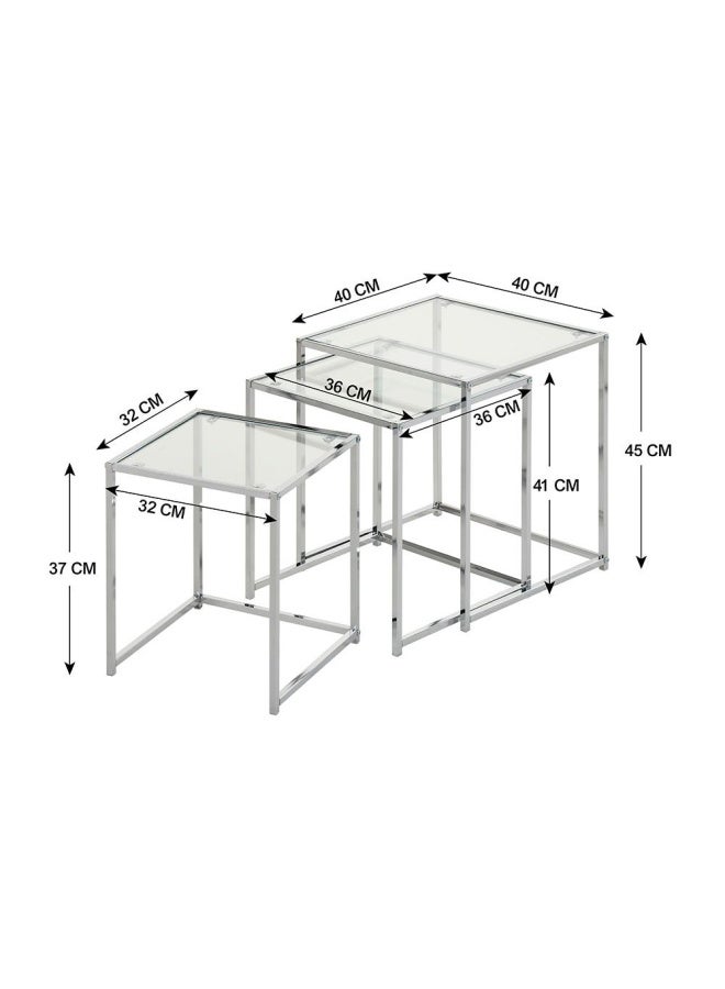 DANUBE HOME مجموعة من 3 طاولات زجاجية متداخلة من جورلي - كروم/زجاج شفاف - Image 3