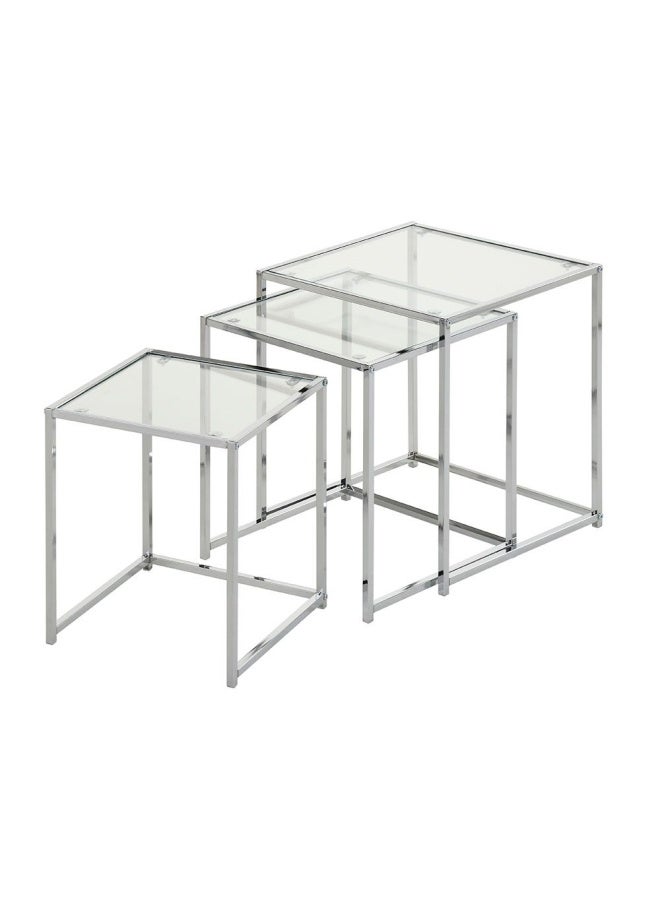 DANUBE HOME مجموعة من 3 طاولات زجاجية متداخلة من جورلي - كروم/زجاج شفاف - Image 2