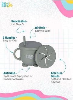Babies Basic Multi Purpose 2 In 1 Silicone Cup With Interchangable Straw And Snack Lid  - Image 3