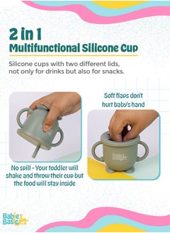Babies Basic Multi Purpose 2 In 1 Silicone Cup With Interchangable Straw And Snack Lid  - Image 2