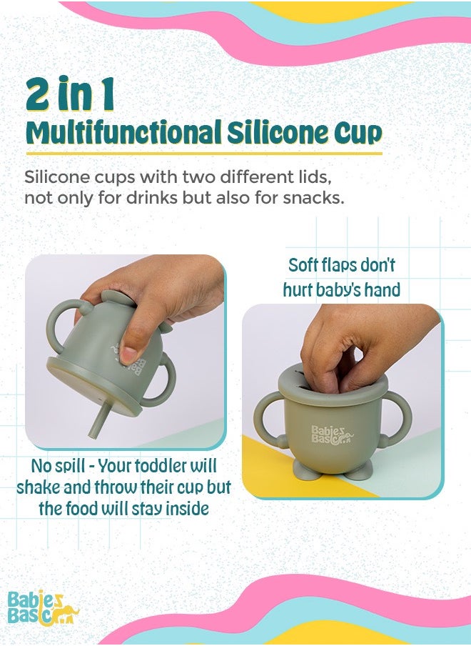 Babies Basic - Multi Purpose 2 In 1 Silicone Cup With Interchangable Straw And Snack Lid - Image 1