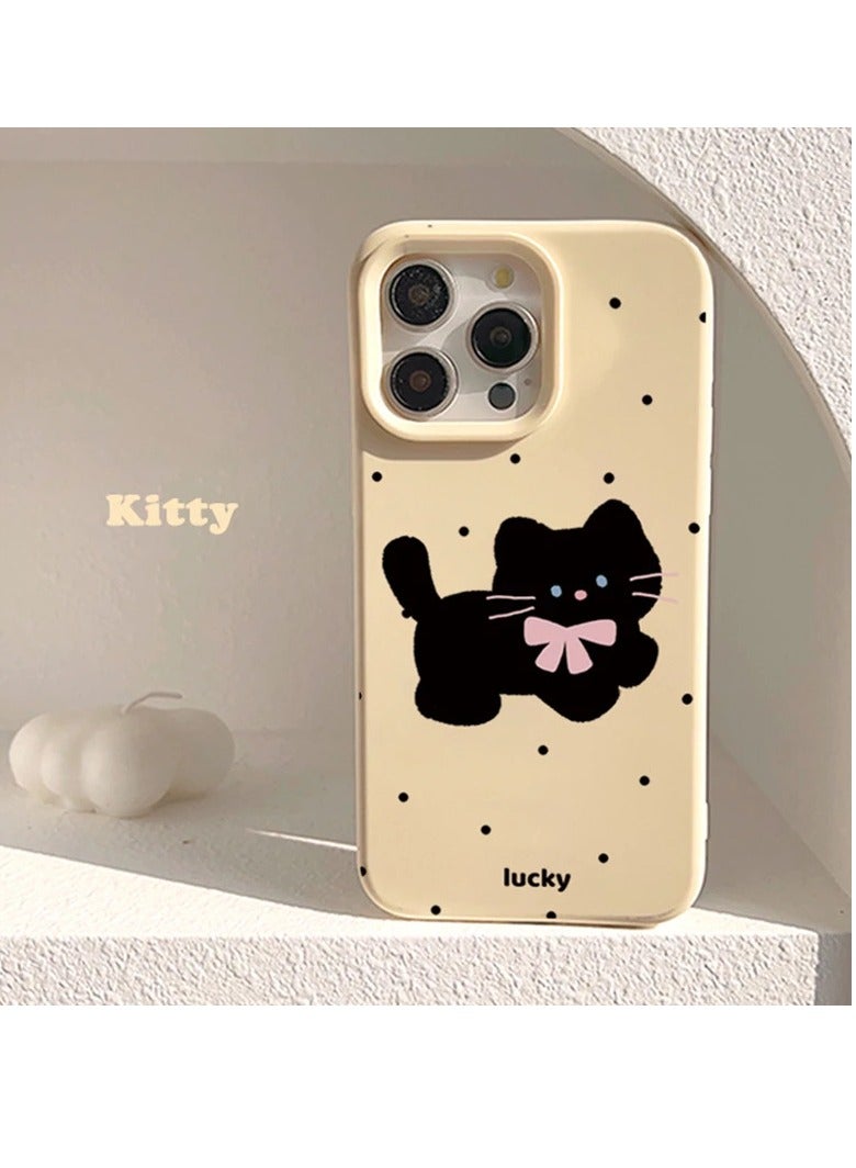NIBEMINENT Polka Dot Bow Black Cat Protective TPU Case Cover For IPhone 15 Pro, Yellow