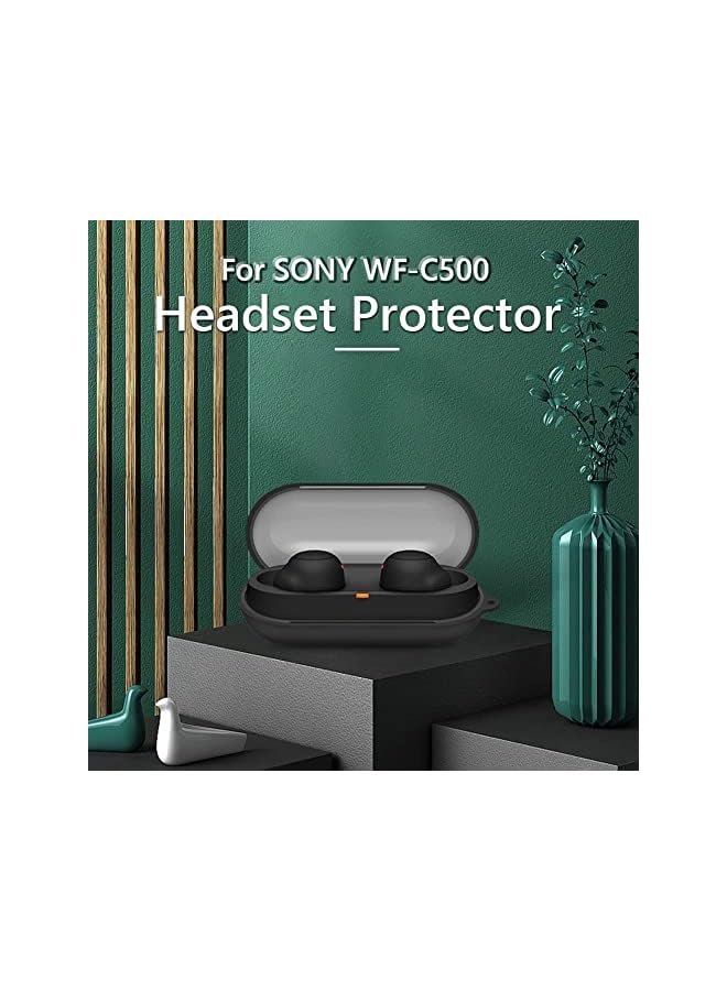 Beauenty غطاء حماية من السيليكون الناعم المقاوم للصدمات لسماعات الأذن اللاسلكية Wf C500، مضاد للضياع وسهل الحمل، Sony Wf C500، أسود - Image 3