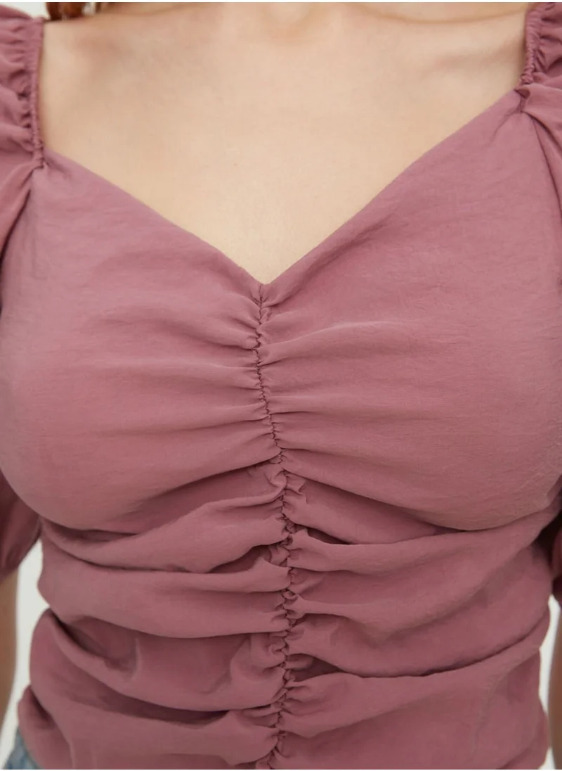 trendyol Pleated Puff Sleeve Crop Top