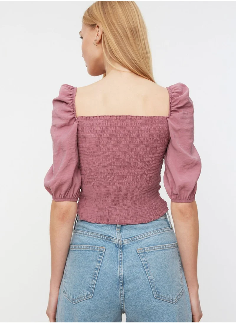 trendyol Pleated Puff Sleeve Crop Top