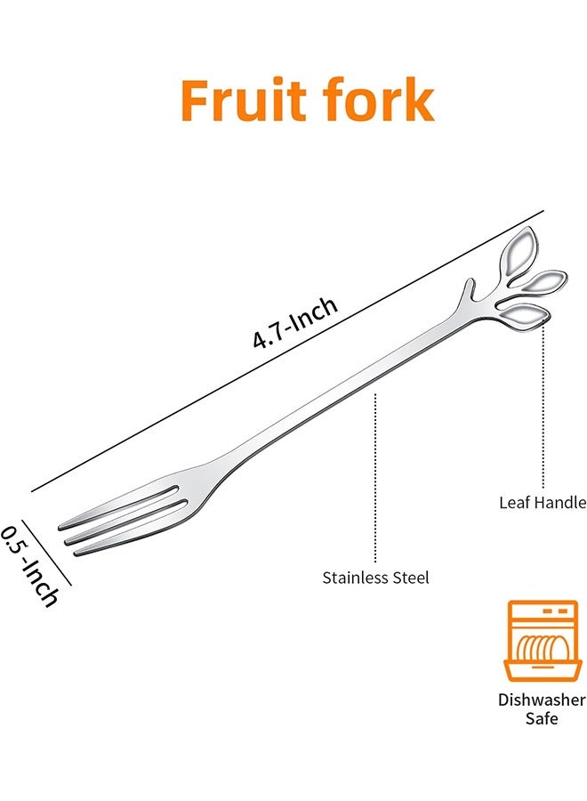 10 Pcs Leaf Shape Fruit Forks Set, Stainless Steel Silver Fruit Salad Forks, 4.7 Inches Tasting Dessert Forks (Silver) - Image 2