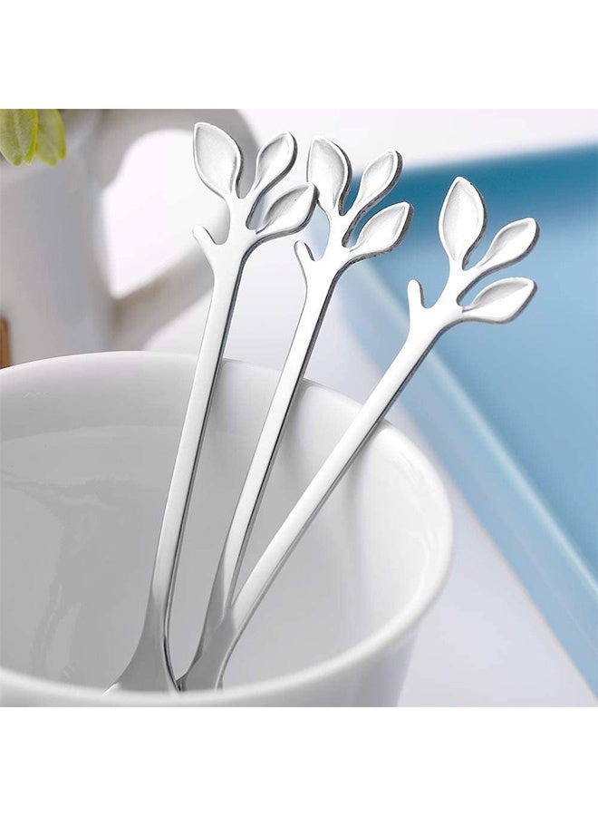 10 Pcs Leaf Shape Fruit Forks Set, Stainless Steel Silver Fruit Salad Forks, 4.7 Inches Tasting Dessert Forks (Silver) - Image 3